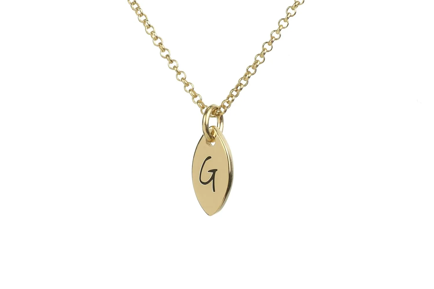 14k Gold Name Initial Necklace - Marquise Pendant - Custom Letter Pendant - Personalized Memorial Jewelry