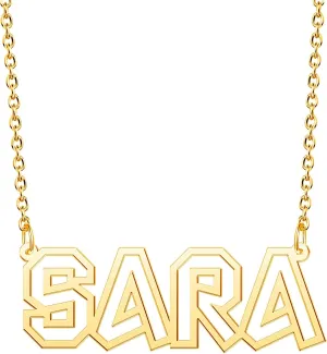 18K Gold Plated Custom Name Necklace Personalized Hallow Out Name Chain Necklace Nameplate Pendant Dainty Jewelry Customized Gift for Women
