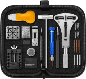 2025 UpgradeEventronic Watch Repair Kit, Professional Watch Battery Replacement Tool Kit, Watch Link & Back Removal Tool, Watch Tool Kit with Spring Bar, Case Opener, Link Remover, Carrying Case