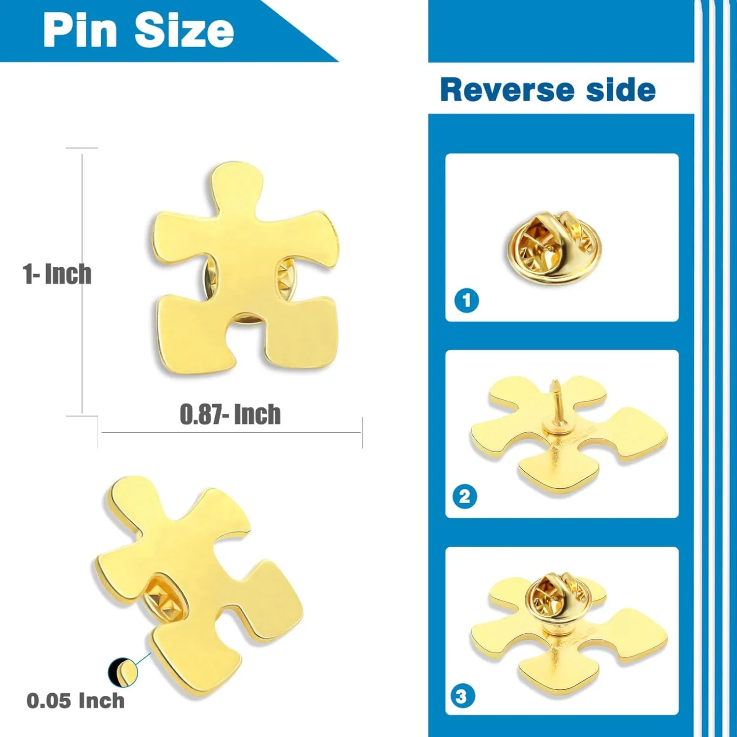 20/50/100/200Pcs Employee Appreciation Gifts Gold Puzzle Piece Pins Bulk Autism Awareness Pin Thank You Gifts Button Brooch Badge Pin