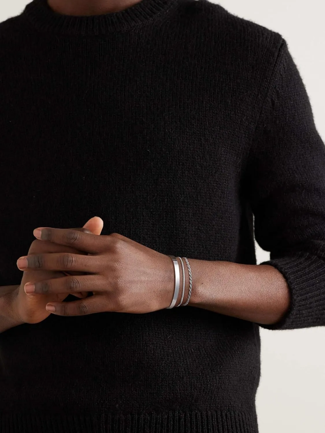 3 Pcs Chain Braclet for Men, Dainty Stackable Sterling Silver Bracelet for Men Non Tanish Simple Cuff Snake Rope Link Chain Bangle Bracelet Set for Mens Jewelry 6.5/7/7.5/8/8.5/9 Inches