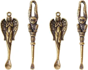 4Pcs Vintage Mini Brass Spoon Shovel Medicine Spoon Wax Tool Ear Cleaning Tool Charm Dangles KeyChain Necklace Accessories Pendant
