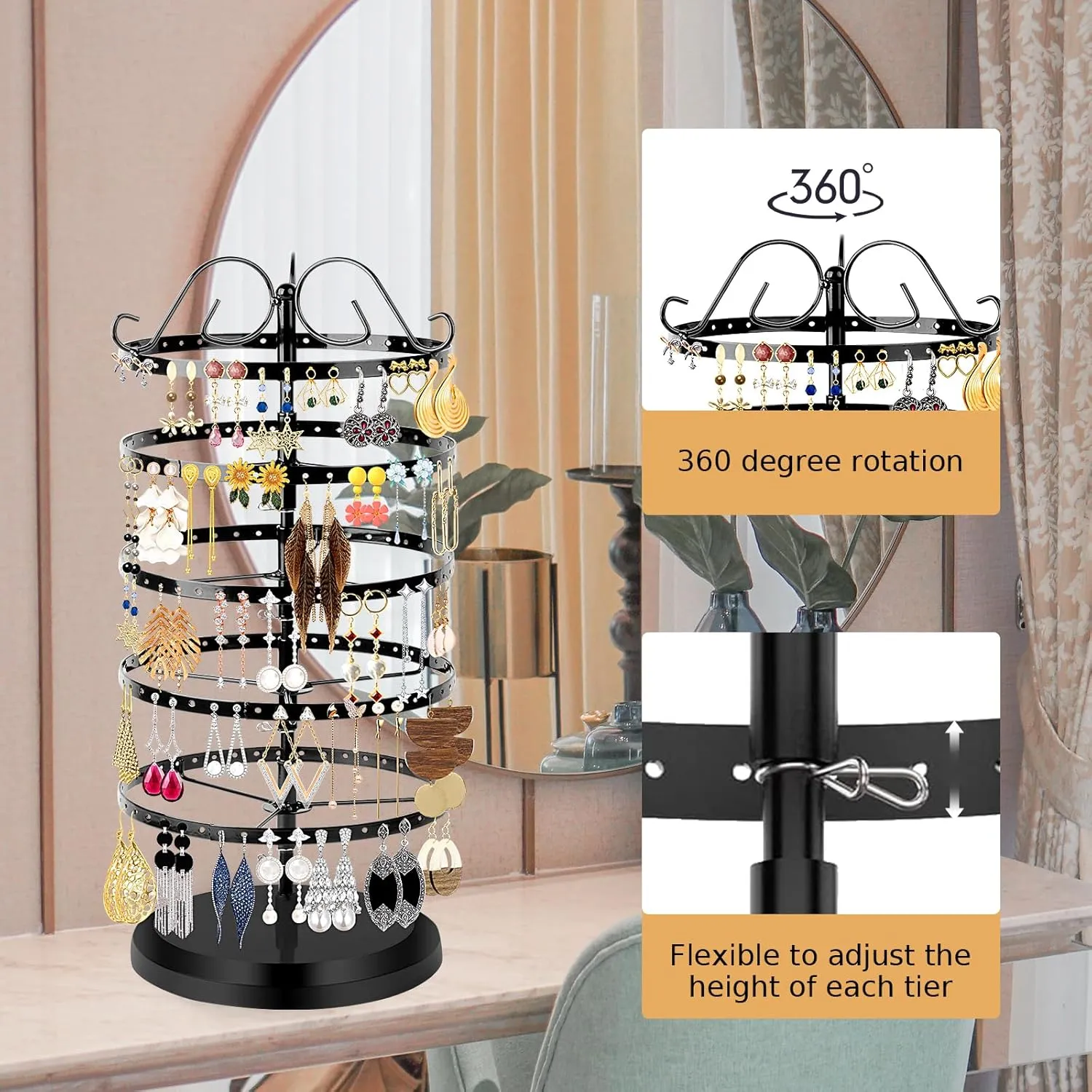 5 Tiers 360 Rotating Earring Holder Organizer Stand,220 Holes Stud Earring Organizers and StorageJewelry Organizers and Storage,Earring Tree Organizer for Women