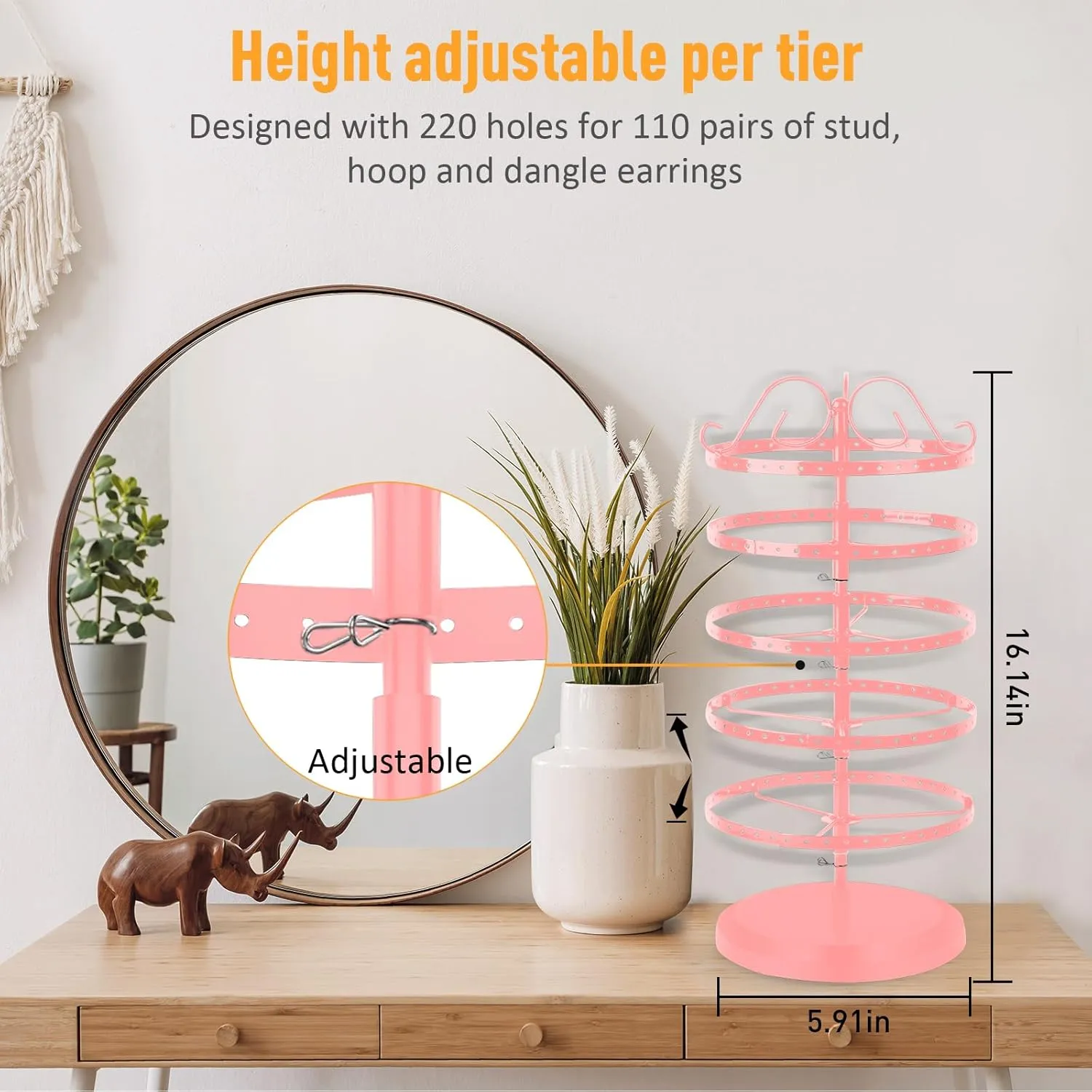 5 Tiers 360 Rotating Earring Holder Organizer Stand,220 Holes Stud Earring Organizers and StorageJewelry Organizers and Storage,Earring Tree Organizer for Women