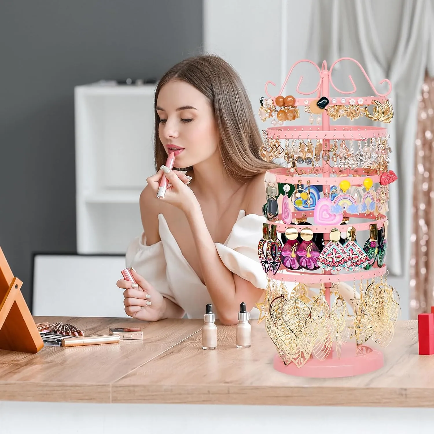 5 Tiers 360 Rotating Earring Holder Organizer Stand,220 Holes Stud Earring Organizers and StorageJewelry Organizers and Storage,Earring Tree Organizer for Women