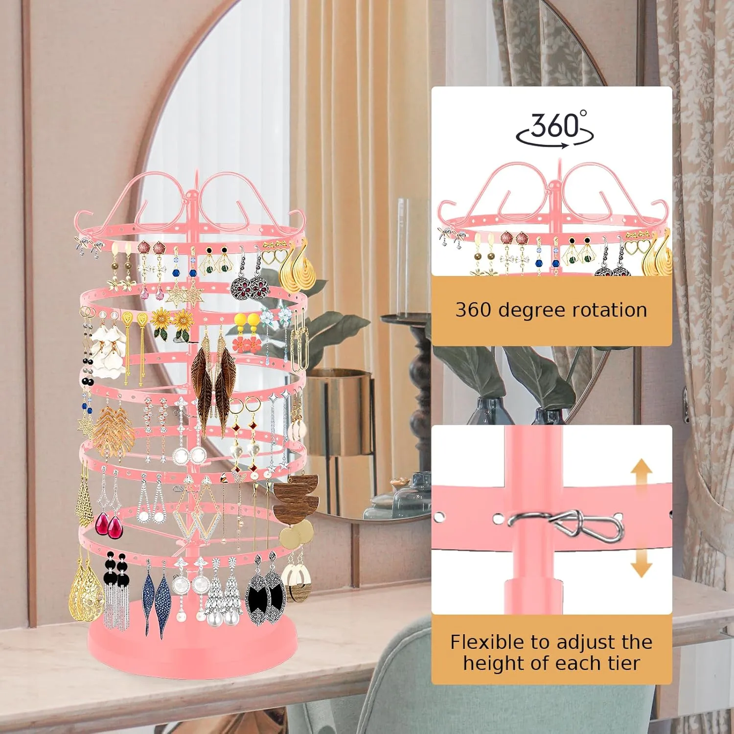 5 Tiers 360 Rotating Earring Holder Organizer Stand,220 Holes Stud Earring Organizers and StorageJewelry Organizers and Storage,Earring Tree Organizer for Women