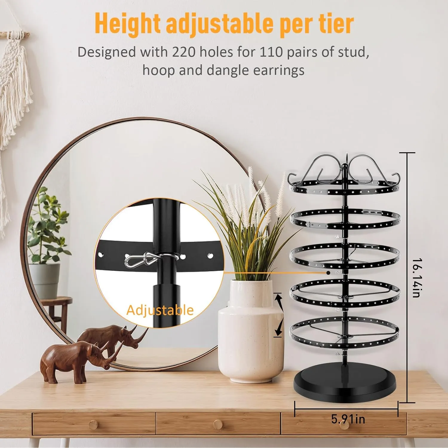 5 Tiers 360 Rotating Earring Holder Organizer Stand,220 Holes Stud Earring Organizers and StorageJewelry Organizers and Storage,Earring Tree Organizer for Women