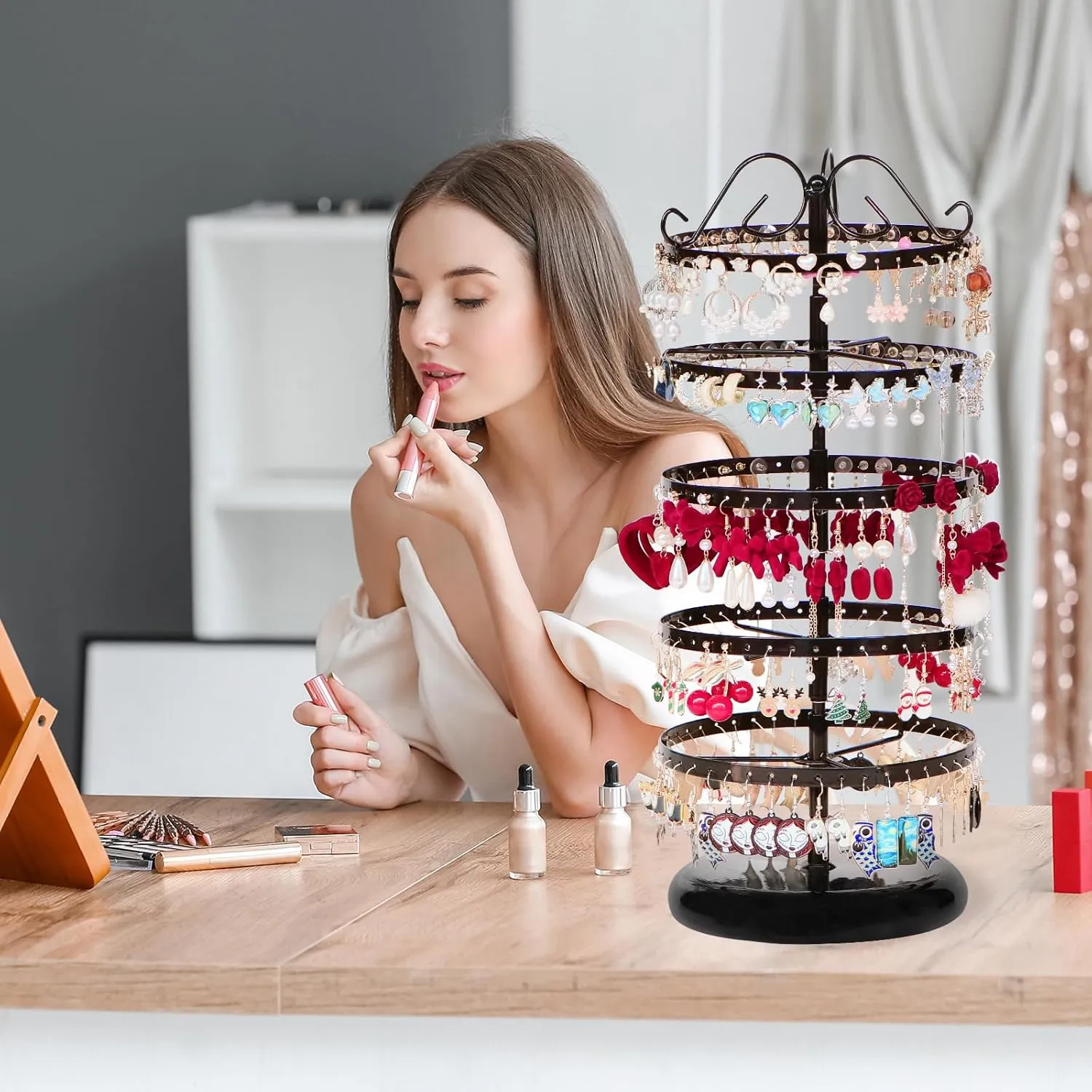 5 Tiers 360 Rotating Earring Holder Organizer Stand,220 Holes Stud Earring Organizers and StorageJewelry Organizers and Storage,Earring Tree Organizer for Women