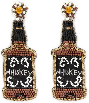 a beaded Bourbon Whiskey Post Earrings; Handmade Whiskey Bottle Tennessee Earrings