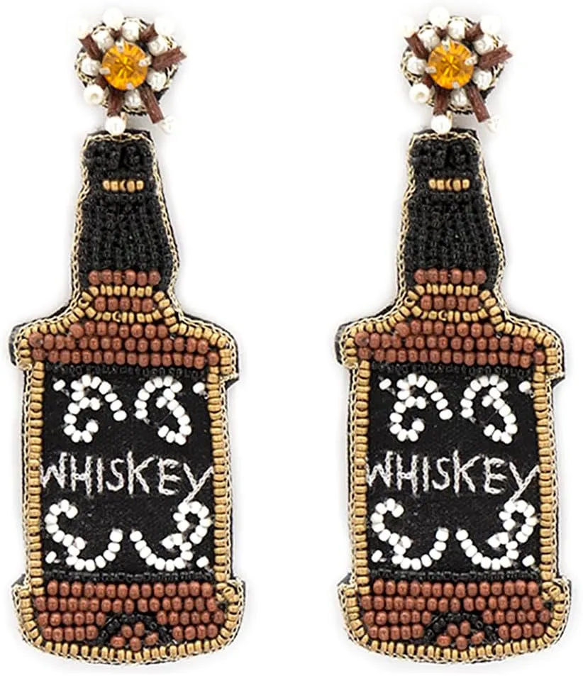 a beaded Bourbon Whiskey Post Earrings; Handmade Whiskey Bottle Tennessee Earrings