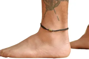 Anklet for men, men's anklet with bronze tube bead and black cotton cord, custom gift for him, cotton ankle bracelet, minimalist