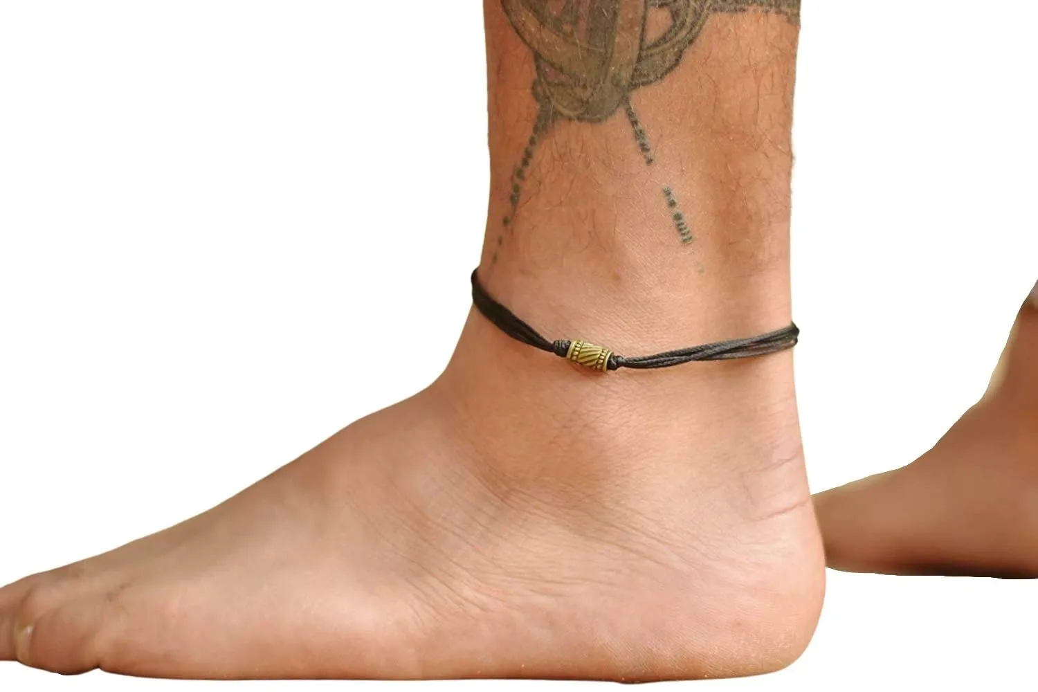 Anklet for men, men's anklet with bronze tube bead and black cotton cord, custom gift for him, cotton ankle bracelet, minimalist