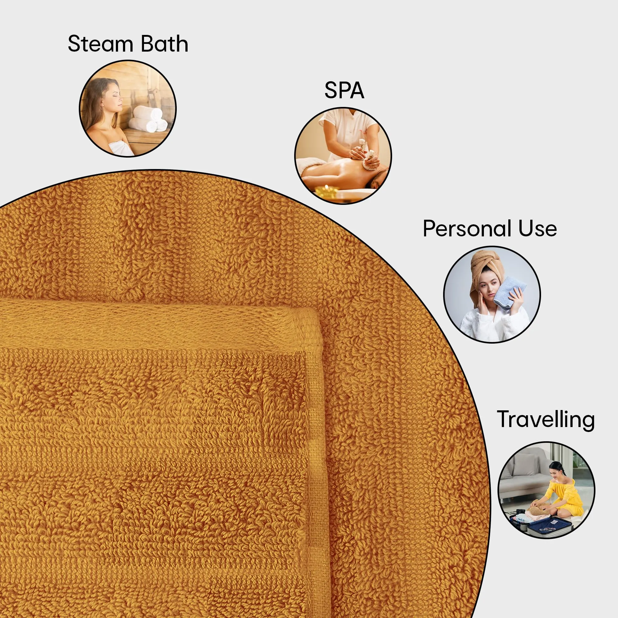 Anko Australia 100% Cotton 700 GSM Large Ribbed Bath Towel | Set of 1 | Super-Soft, Absorbent, Quick-Drying | Mustard Towel for Men, Women & Kids | 135x68 cm |Travel, Gym, Spa Towel