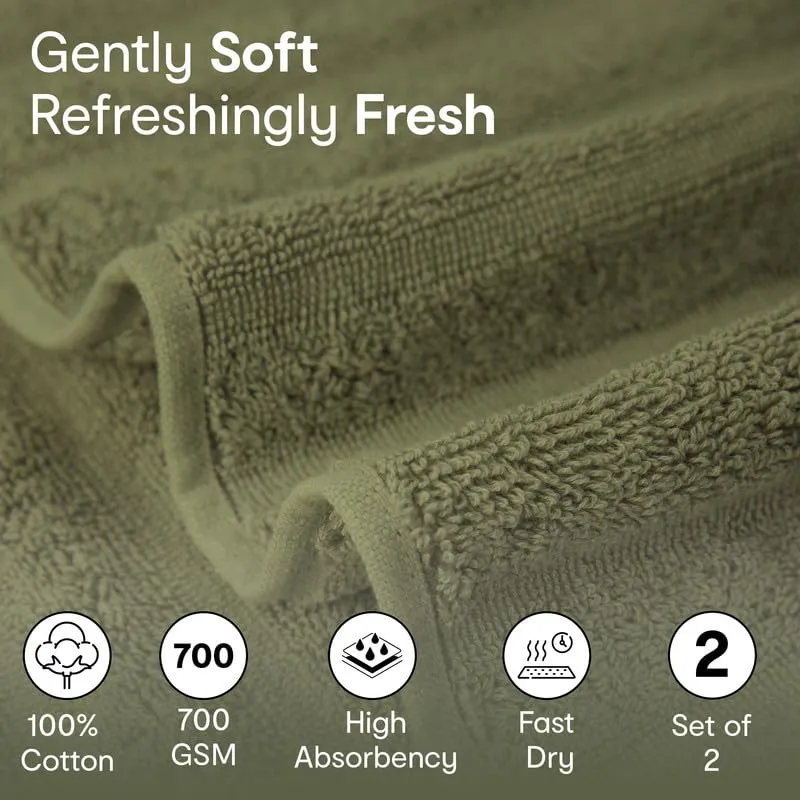 Anko Australia 100% Cotton 700 GSM Large Ribbed Bath Towel | Set of 2 | Super-Soft, Absorbent, Quick-Drying | Grey & Olive Towel for Men, Women & Kids | 135x68 cm |Travel, Gym, Spa Towel