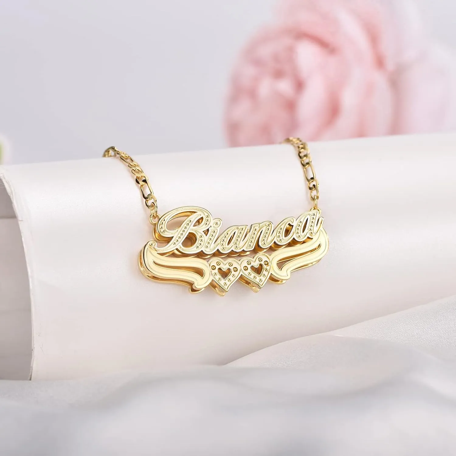 BlingSparkle Double Plated Nameplate Name Necklace Custom Heart Necklace Personalized Two Tone Gold and Silver Custom Name Necklace for Women Teen Girls Jewelry Gift