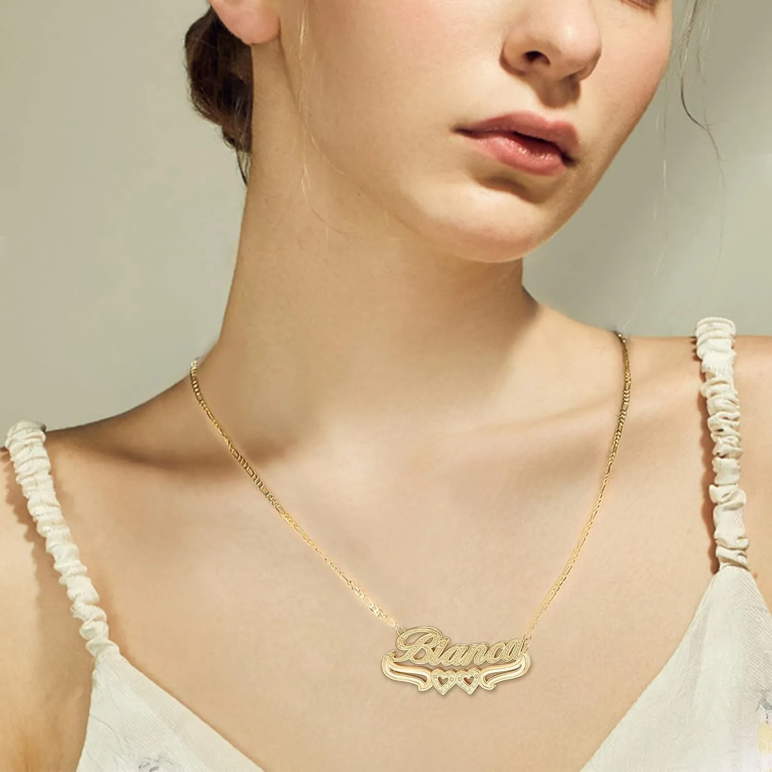BlingSparkle Double Plated Nameplate Name Necklace Custom Heart Necklace Personalized Two Tone Gold and Silver Custom Name Necklace for Women Teen Girls Jewelry Gift