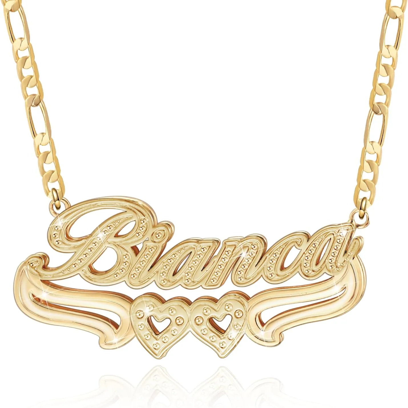 BlingSparkle Double Plated Nameplate Name Necklace Custom Heart Necklace Personalized Two Tone Gold and Silver Custom Name Necklace for Women Teen Girls Jewelry Gift