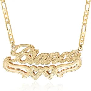 BlingSparkle Double Plated Nameplate Name Necklace Custom Heart Necklace Personalized Two Tone Gold and Silver Custom Name Necklace for Women Teen Girls Jewelry Gift