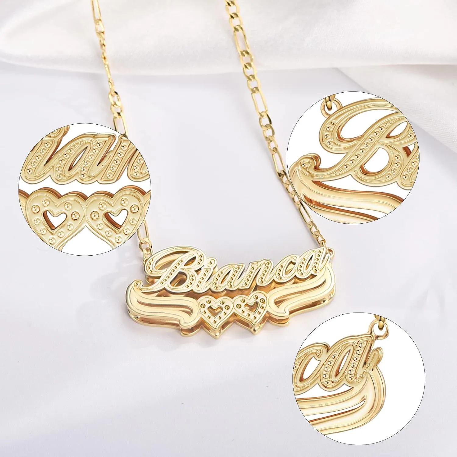BlingSparkle Double Plated Nameplate Name Necklace Custom Heart Necklace Personalized Two Tone Gold and Silver Custom Name Necklace for Women Teen Girls Jewelry Gift