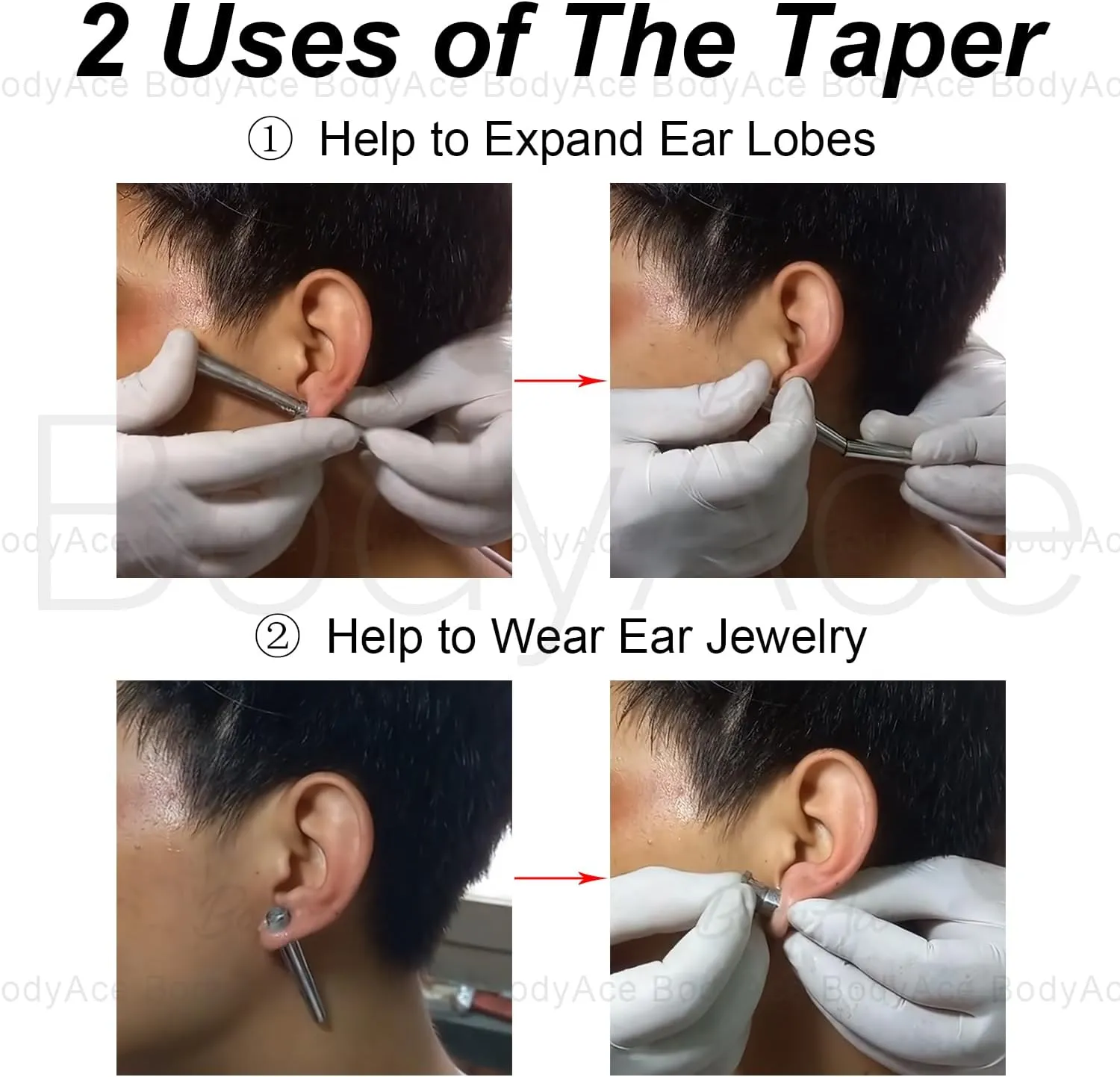 BodyAce 1pc Insertion Taper for Ear Plugs, Stainless Steel Piercing Taper Gauge Earrings Tunnel Assistant Tool, 1.4mm-11mm Ear Lobe Expander Jewelry