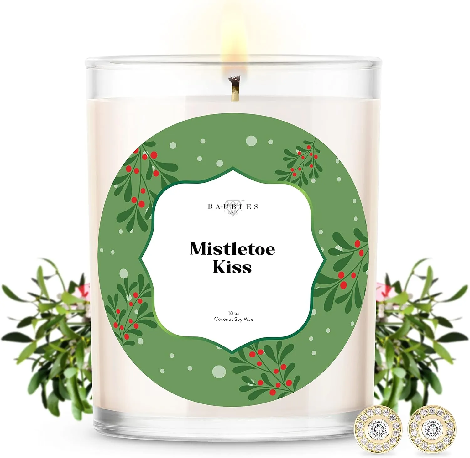 Christmas Winter Candles and Jewelry Earring Inside| Mistletoe Kiss | Home Decor Gifts