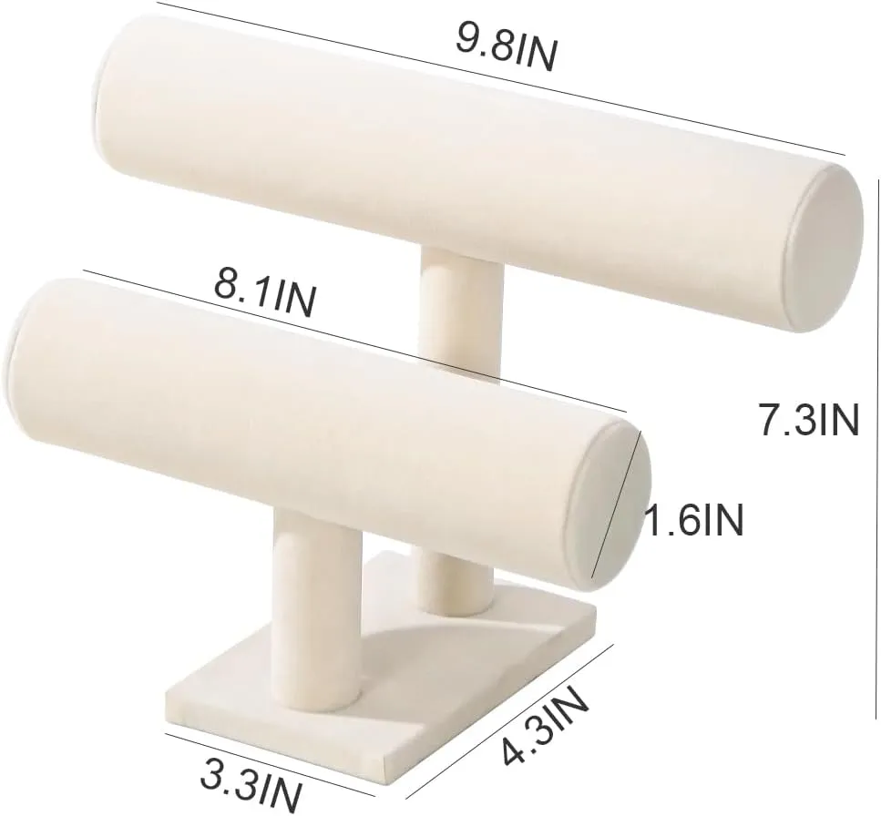 Coward 2 Tier Bracelet Holder Jewelry Display Stand, Necklace Bangle Bracelet Watch Organizer Storage Rack, Jewelry Show Tower for Women (Beige Velvet)