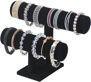 Coward 2 Tier Bracelet Holder Jewelry Display Stand, Necklace Bangle Bracelet Watch Organizer Storage Rack, Jewelry Show Tower for Women (Black Velvet)