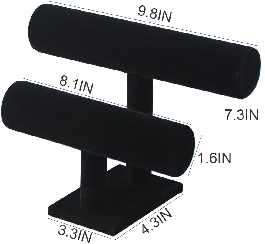 Coward 2 Tier Bracelet Holder Jewelry Display Stand, Necklace Bangle Bracelet Watch Organizer Storage Rack, Jewelry Show Tower for Women (Black Velvet)