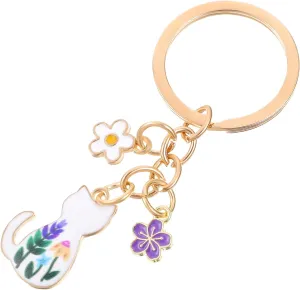 Cute Cat Keychain, Enamel Flower Cat Keyring Japanese Decor Kawaii Bag Charm Sakura Flowers for Men Women Gift Key Chain Mini Backpack Cat Lovers (1 Pcs)