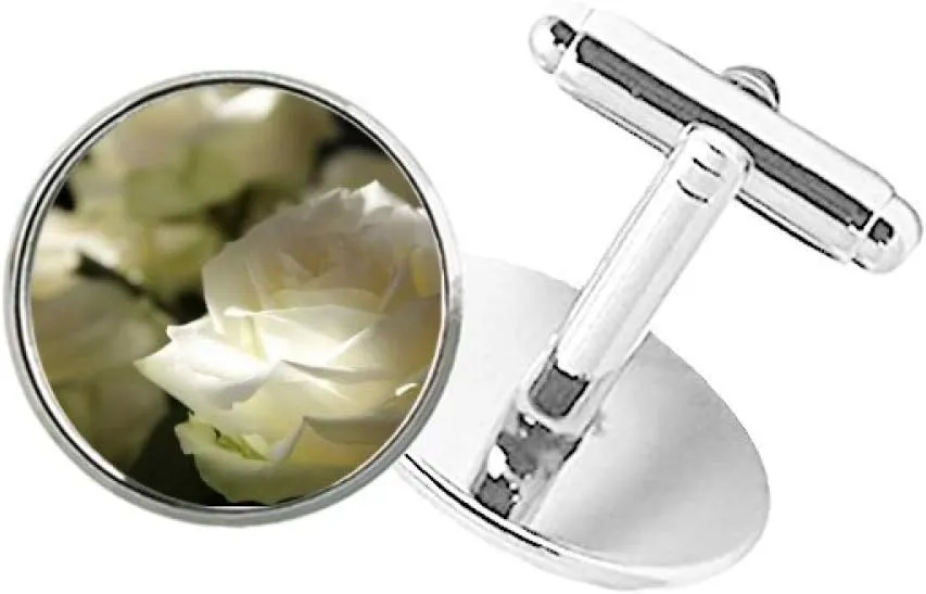 DIYthinker Dark Big-Sized White Roses Round Button Cuff Clip Stud Cufflinks