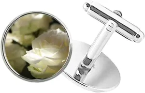 DIYthinker Dark Big-Sized White Roses Round Button Cuff Clip Stud Cufflinks