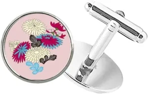 DIYthinker Painting Japanese Culture Pink Round Button Cuff Clip Stud Cufflinks