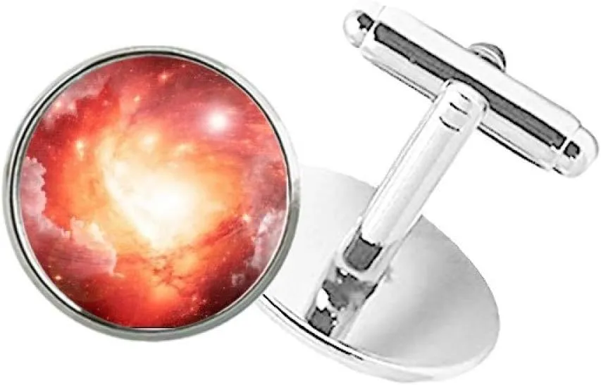 DIYthinker Pink Galaxy Beautiful Nebula Pattern Round Button Cuff Clip Stud Cufflinks