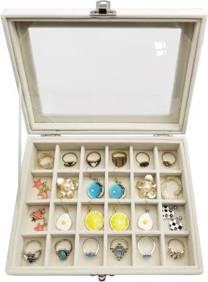 Earrings Jewelry Box,24 Grid Small Earring Organizer Box with Clear Lid,Earring Holder for Women,Girls and Teen,Beige