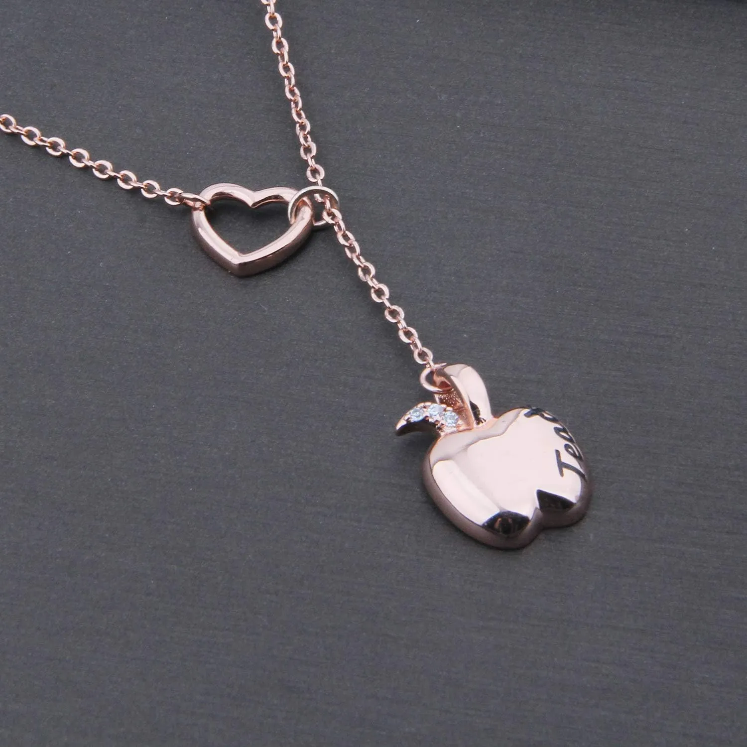 ENSIANTH Teacher Necklace Teachers Gift Apple Pendant Lariat Necklace Thank You Gift For Teacher