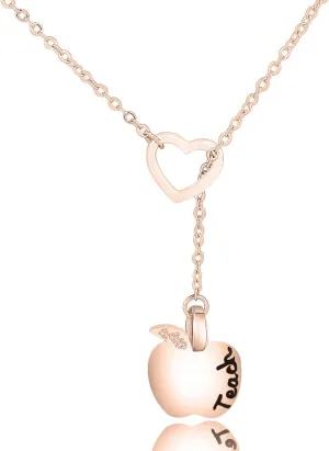 ENSIANTH Teacher Necklace Teachers Gift Apple Pendant Lariat Necklace Thank You Gift For Teacher