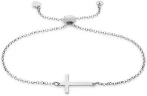 EVE'S ADDICTION Women's Sterling Silver Sideways Cross Bolo Bracelet, 10" Long Adjustable Bracelet - Cross Charm Bracelet for Her - Confirmation Gift - Religious Jewelry Gift - Gifts for Mom