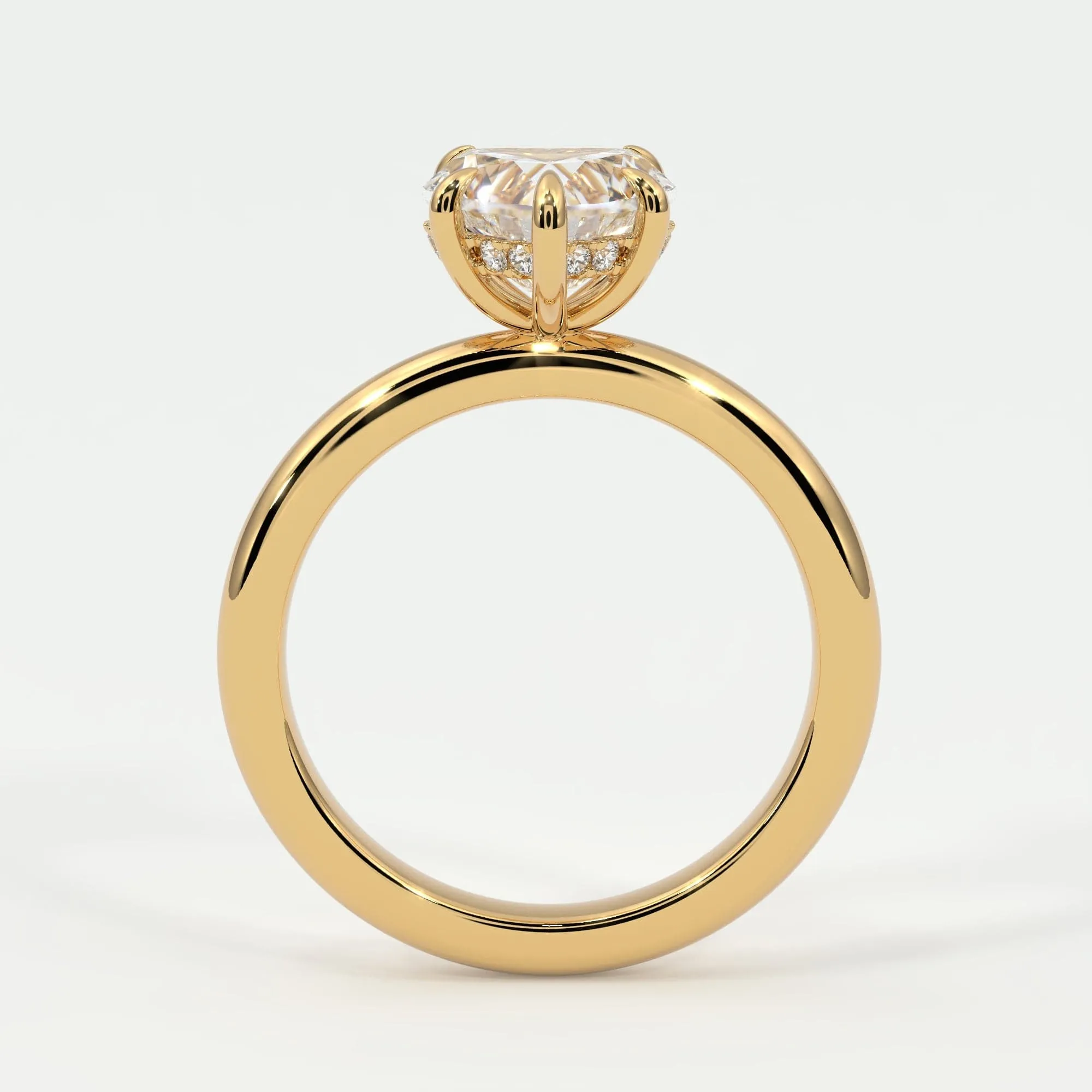 Heart Shape Pave Diamond Hidden Halo, Gold Band