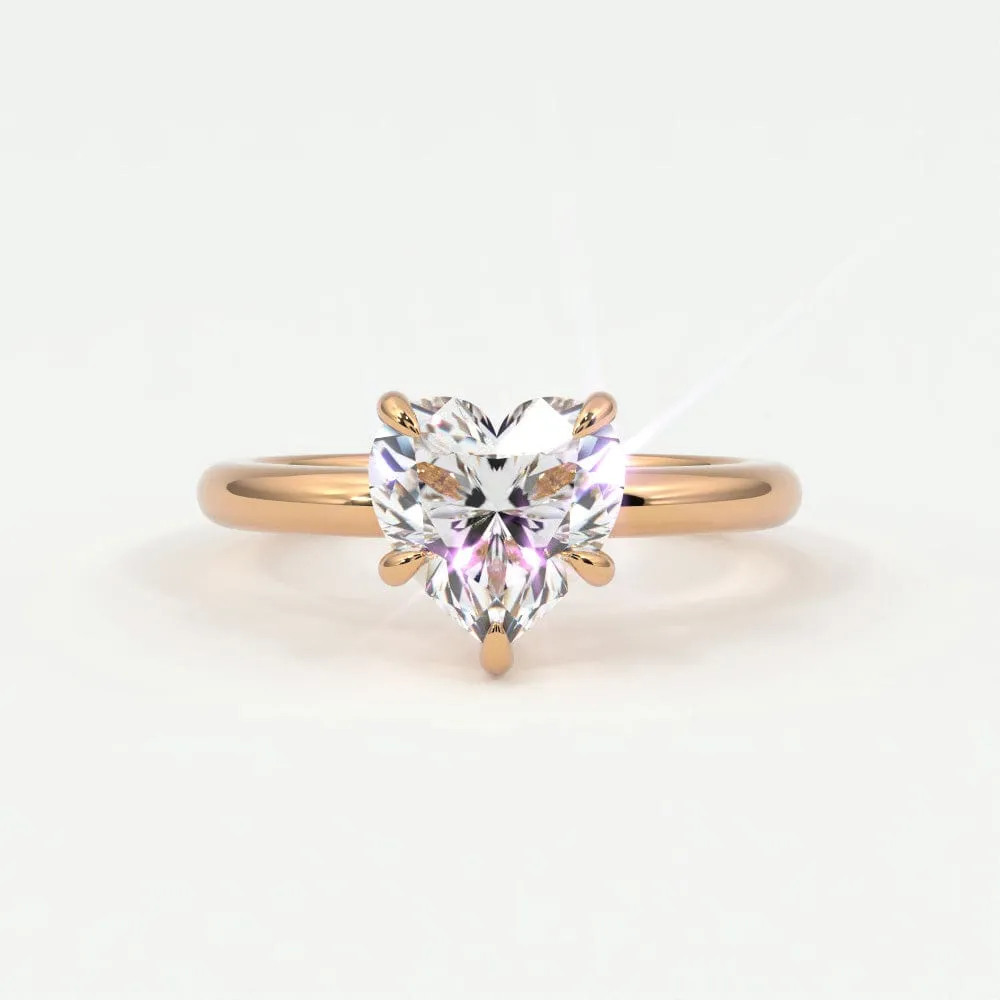 Heart Shape Pave Diamond Hidden Halo, Gold Band