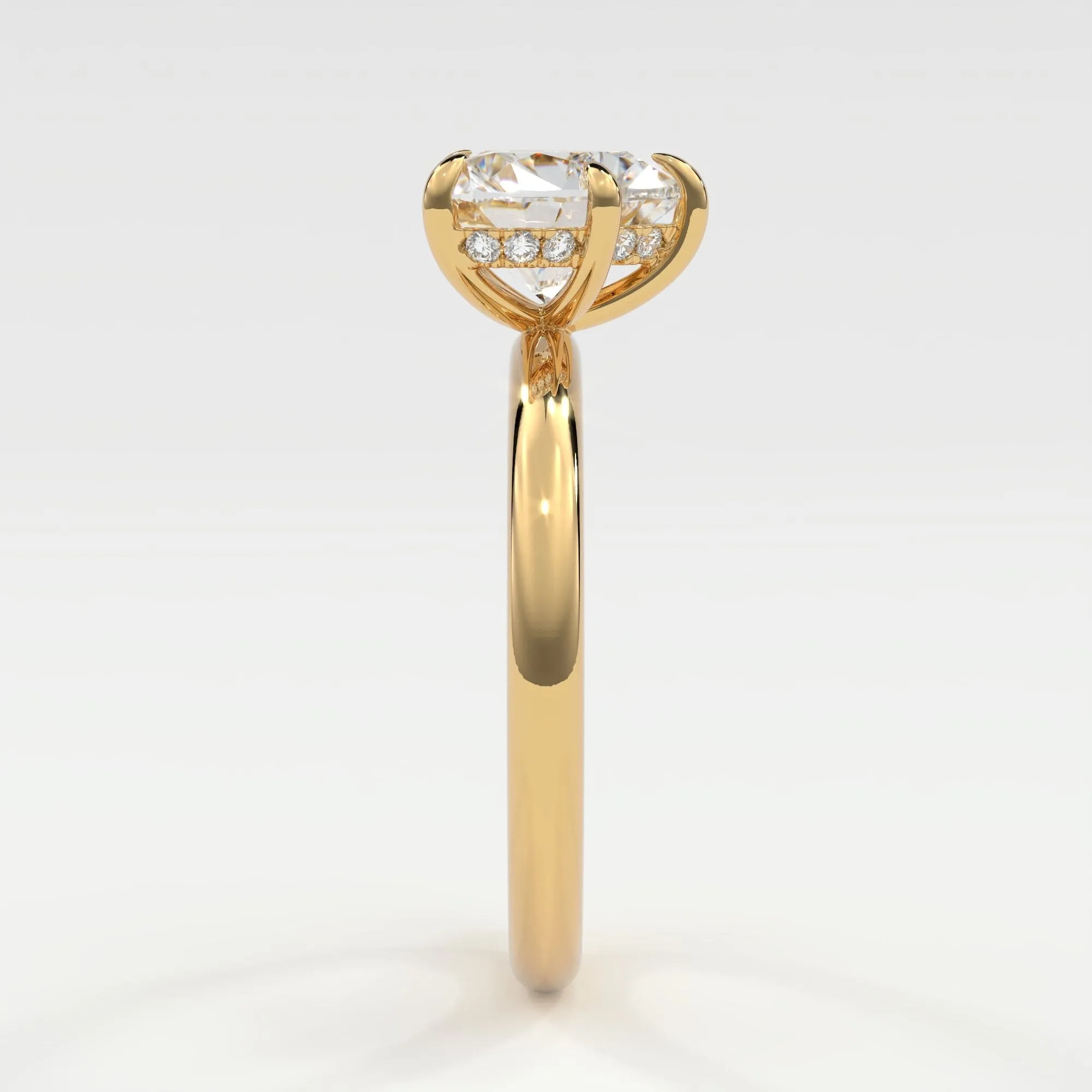 Heart Shape Pave Diamond Hidden Halo, Gold Band