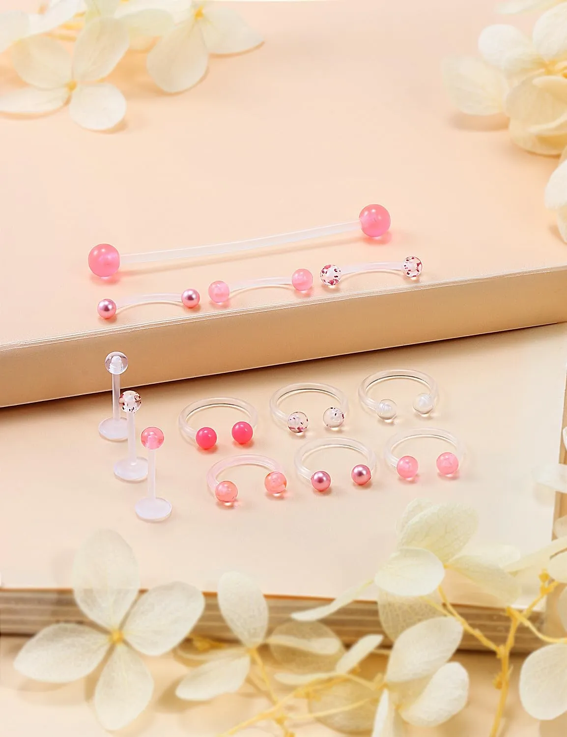 Jenxnjsjo Clear/Pink/Purple Lip Septum Rings Eyebrow Industrial Smiley Piercing Jewelry Plastic Cartilage Helix Tragus Daith Earrings Vertical Labret Medusa Retainers Kits for Surgery Work Sports