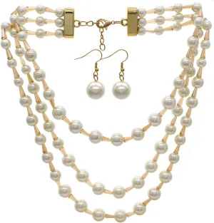 JNF Pearl Necklace for Women Crystal Rhinestone Pearl Choker Necklace and Earrings Set for Bridal Party Wedding Jewelry