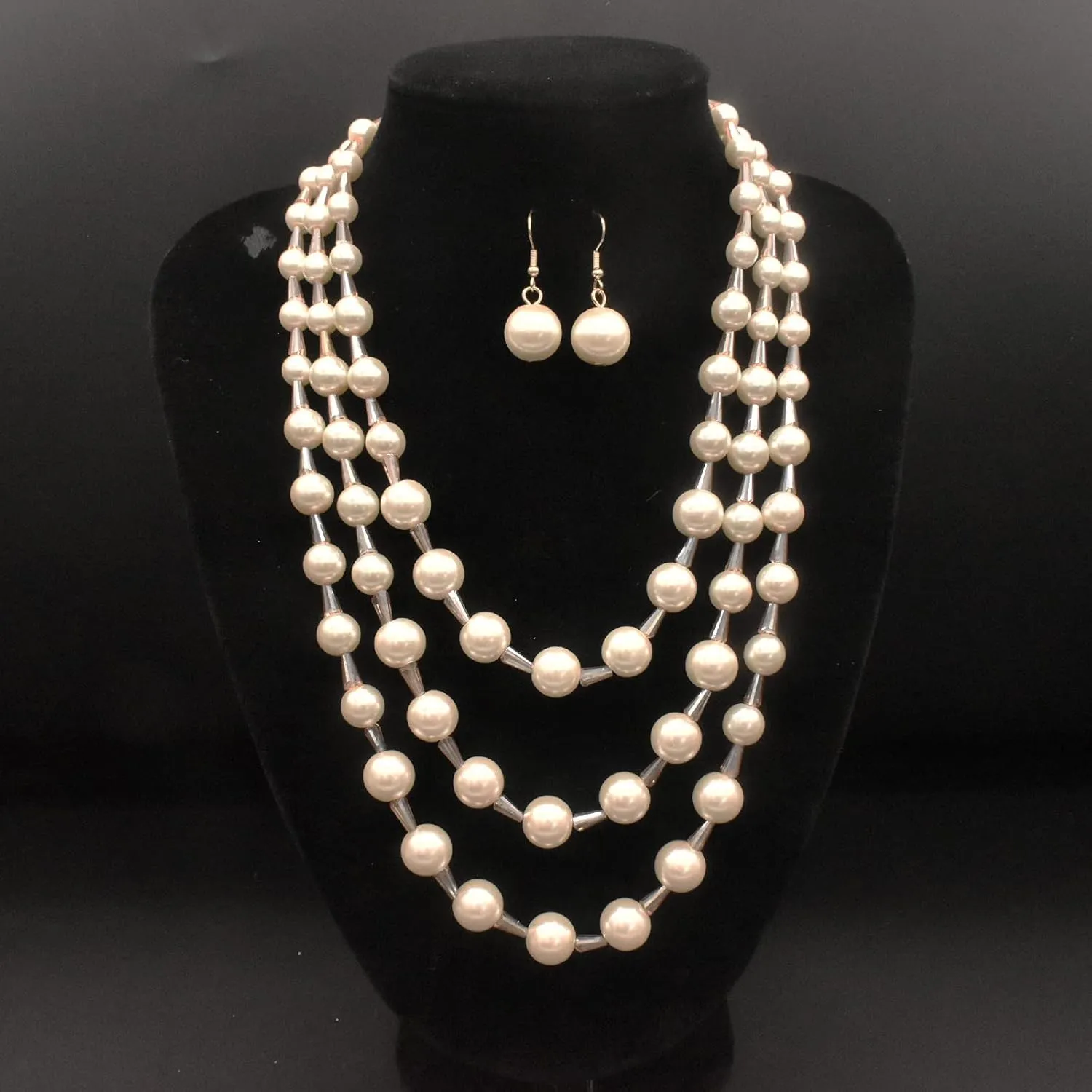 JNF Pearl Necklace for Women Crystal Rhinestone Pearl Choker Necklace and Earrings Set for Bridal Party Wedding Jewelry