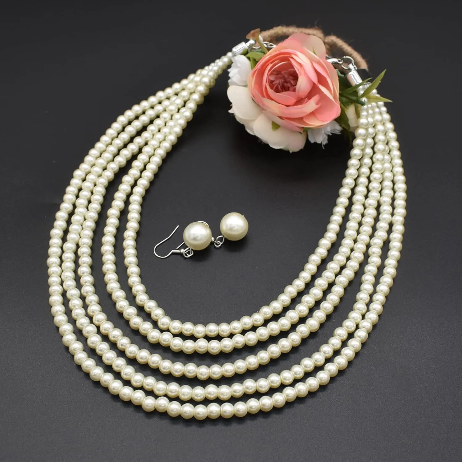 JNF Pearl Necklace for Women Crystal Rhinestone Pearl Choker Necklace and Earrings Set for Bridal Party Wedding Jewelry