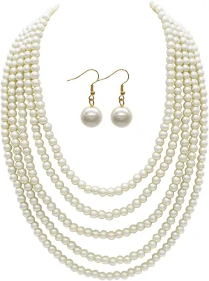 JNF Pearl Necklace for Women Crystal Rhinestone Pearl Choker Necklace and Earrings Set for Bridal Party Wedding Jewelry