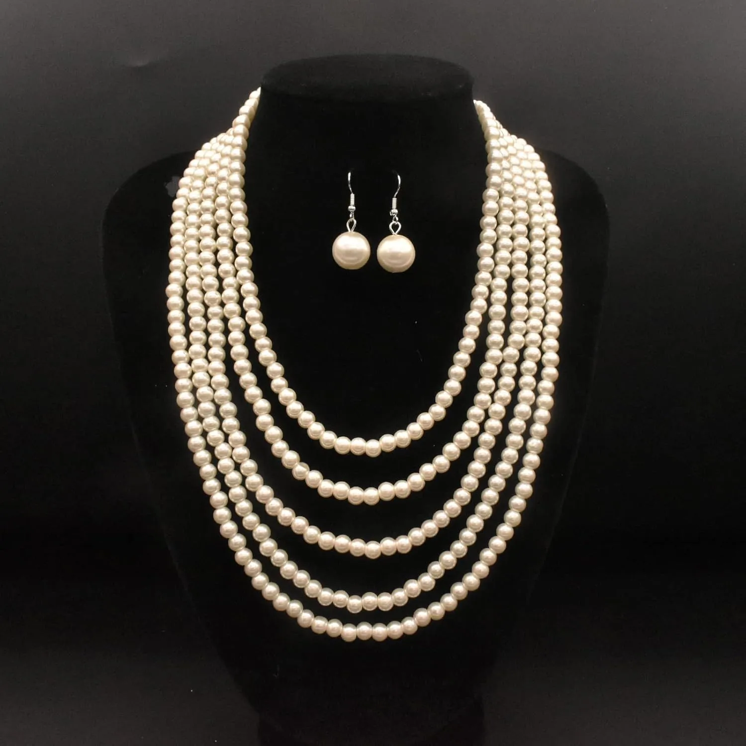JNF Pearl Necklace for Women Crystal Rhinestone Pearl Choker Necklace and Earrings Set for Bridal Party Wedding Jewelry