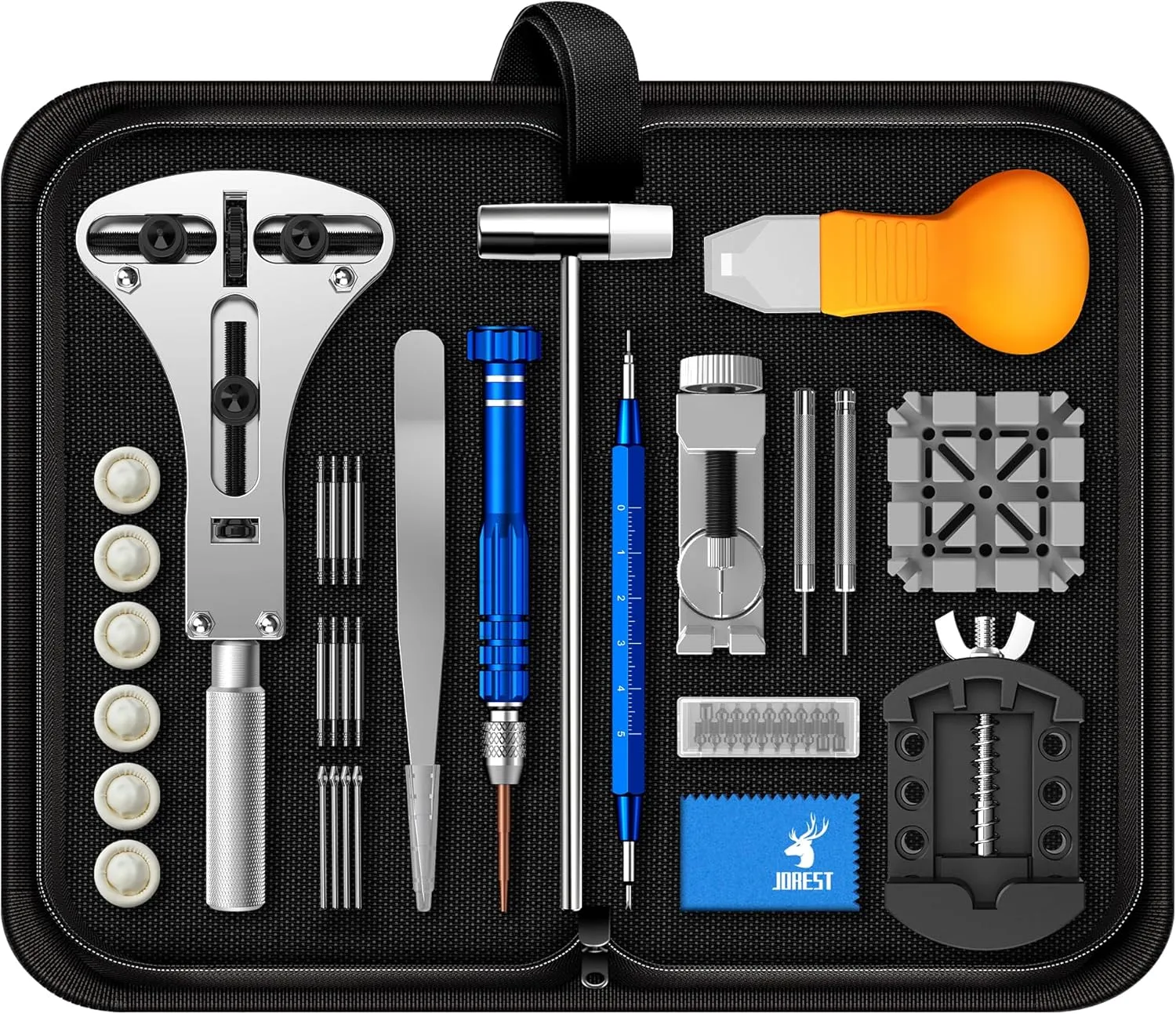 JOREST Watch Repair Tool Kit, Battery Replacement, Strap Adjustment, Bracelet Pin Removal, Band Link Remover, Resizing Tool, Wrench Opening Cover, Case Back Opener, Screwdriver, Spring Bar