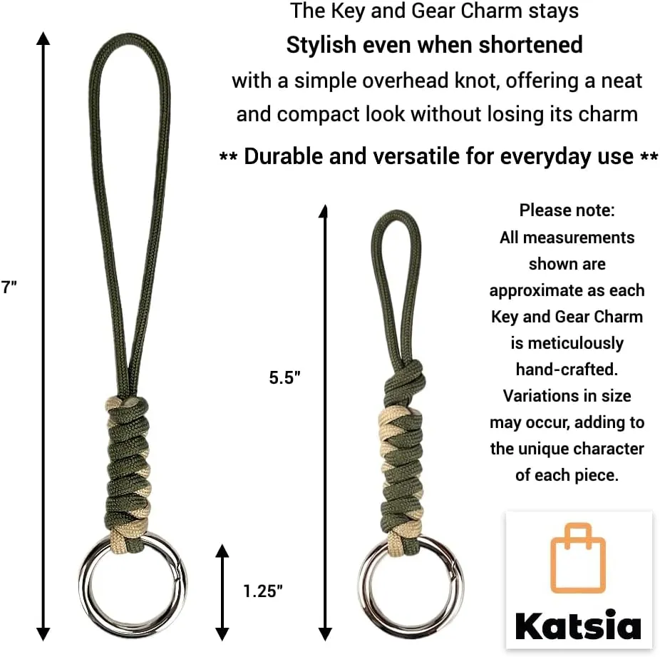 Key and Gear Charm - Paracord Keychain with Metal Spring O-Ring, Multi-Purpose