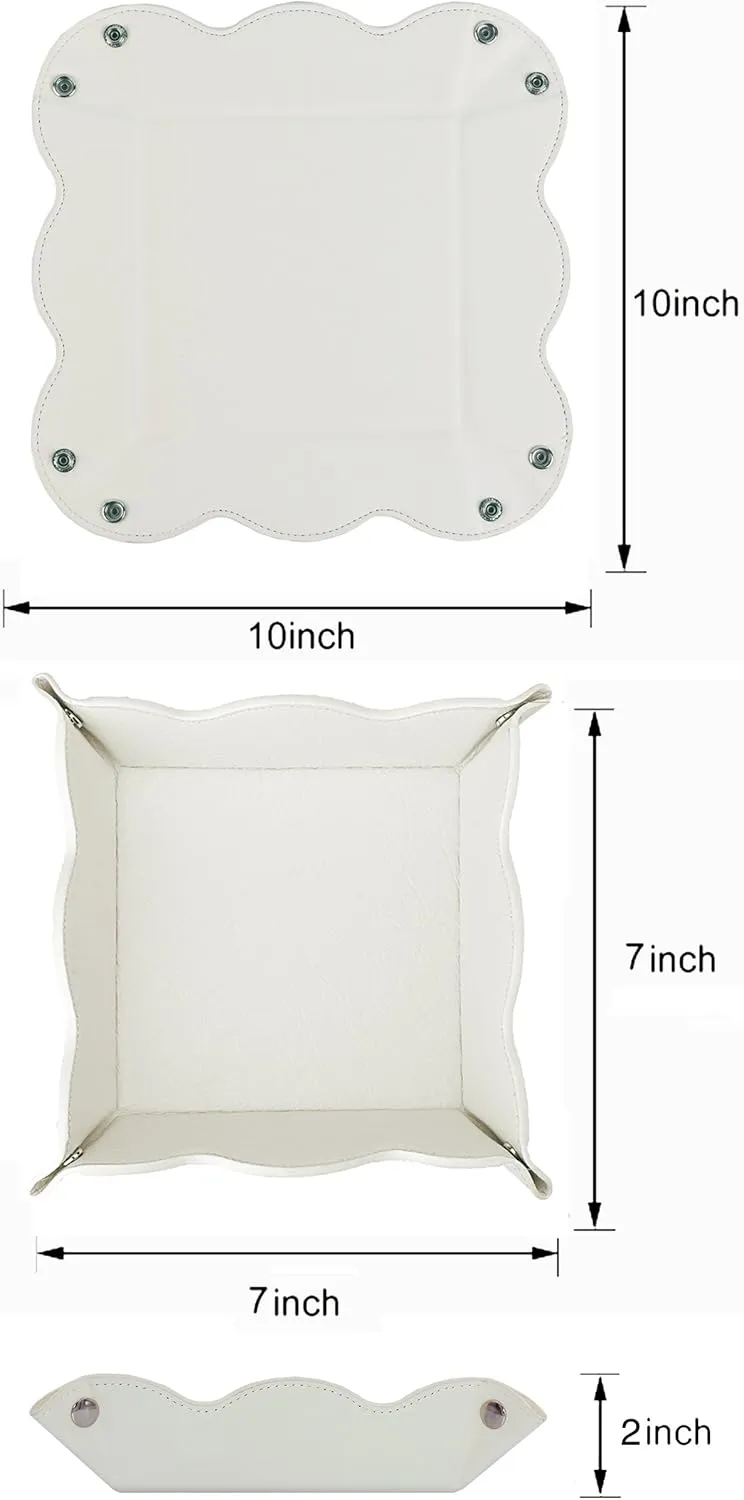 Leather Valet Tray for Women,Trinket Jewelry Cosmetic Organizer Catchall Tray for Desk Dresser Nightstand (Off-White)