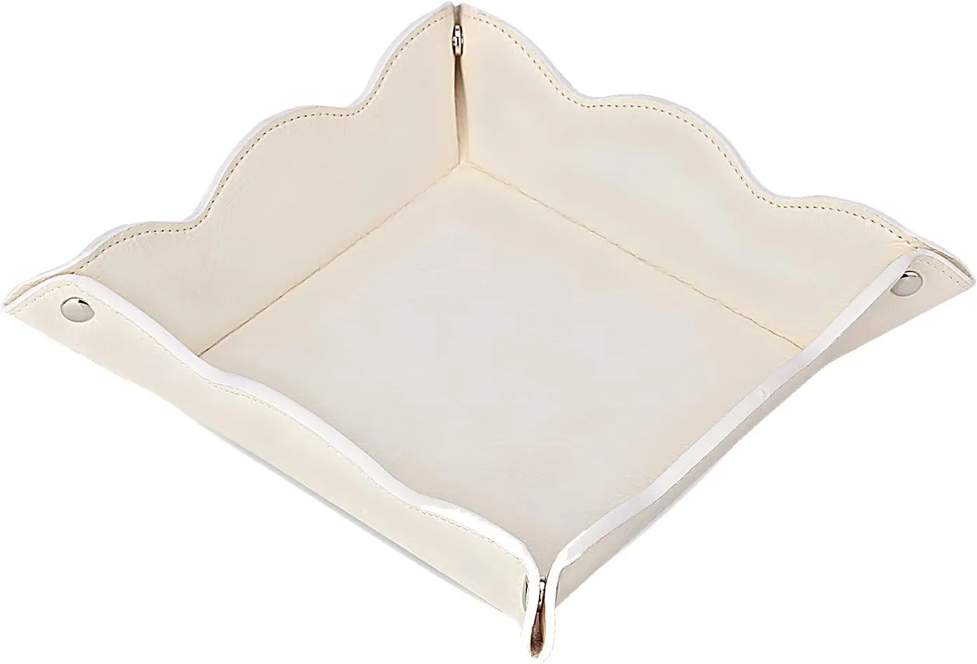 Leather Valet Tray for Women,Trinket Jewelry Cosmetic Organizer Catchall Tray for Desk Dresser Nightstand (Off-White)